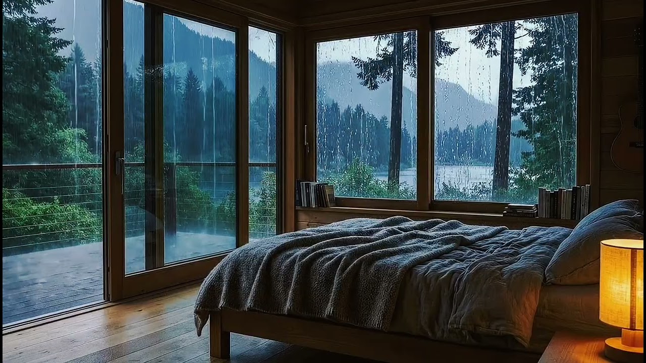 No-Ads Cozy Rainy Night in a Warm Cabin | Soft Rain Sounds on the Roof for Deep Sleep