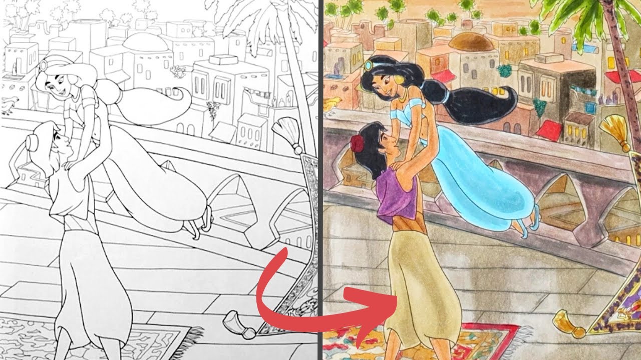 Coloring Aladdin & Jasmine with Ohuhu Alcohol Markers
