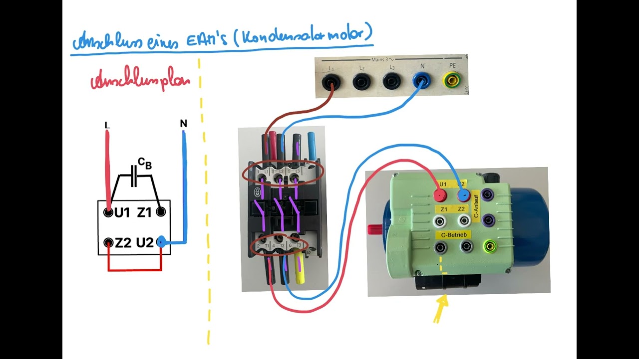 Anschluss eines Kondensatormotors ( Einphasenasynchronmotors / EAM)