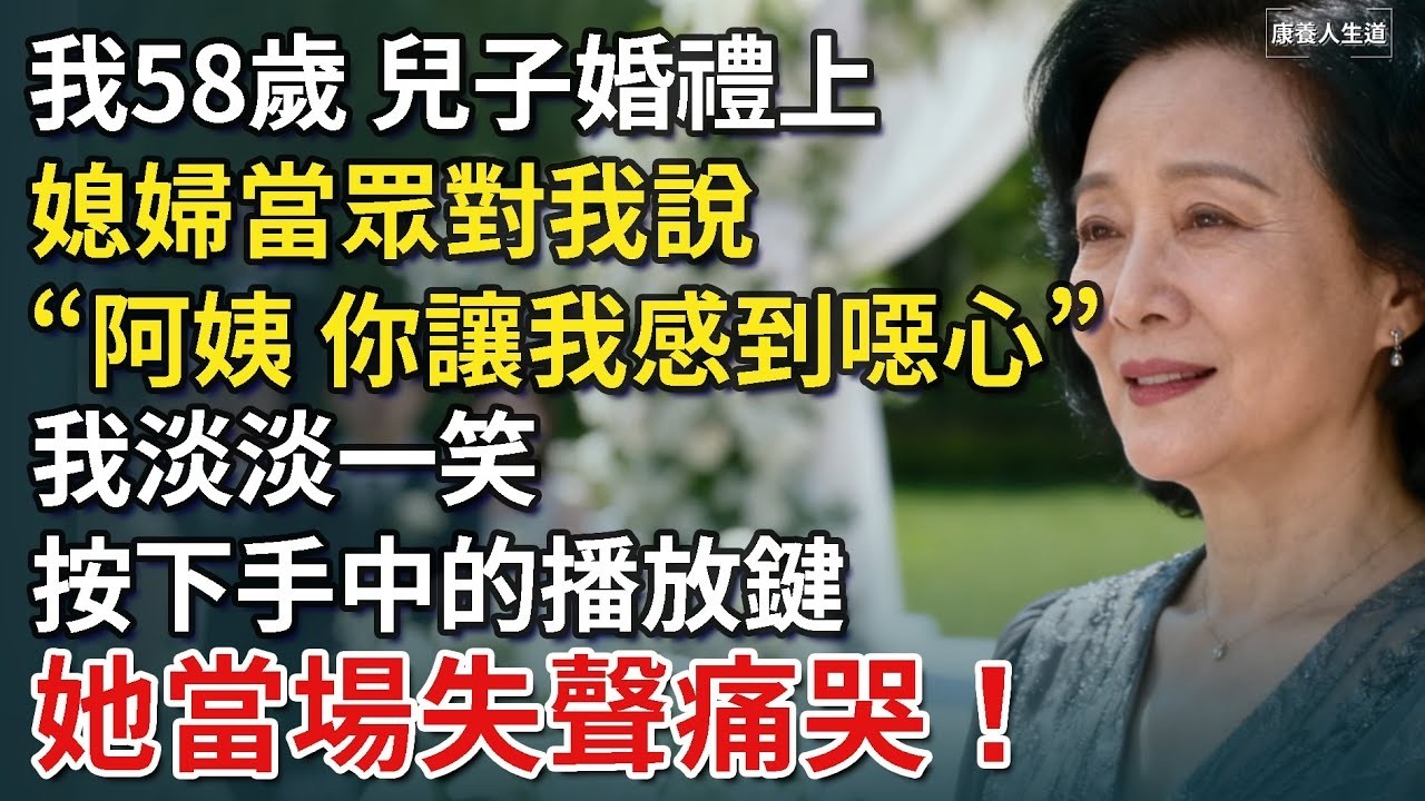 我58歲，兒子婚禮上，媳婦當眾對我說「阿姨，你讓我噁心」；我微笑播放一段影片，她當場失聲痛哭！​【康養人生道】 #康養人生道 #上了年紀該明白的事 #養老 #聰明老人 #長壽秘密 #延壽