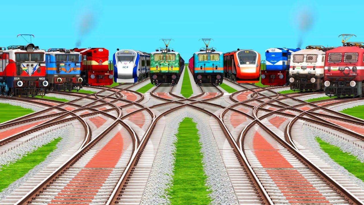10 🚂 Train Crossing Challenges By Bumpy Curved Railroad Tracks || Indian Train Simulator Game