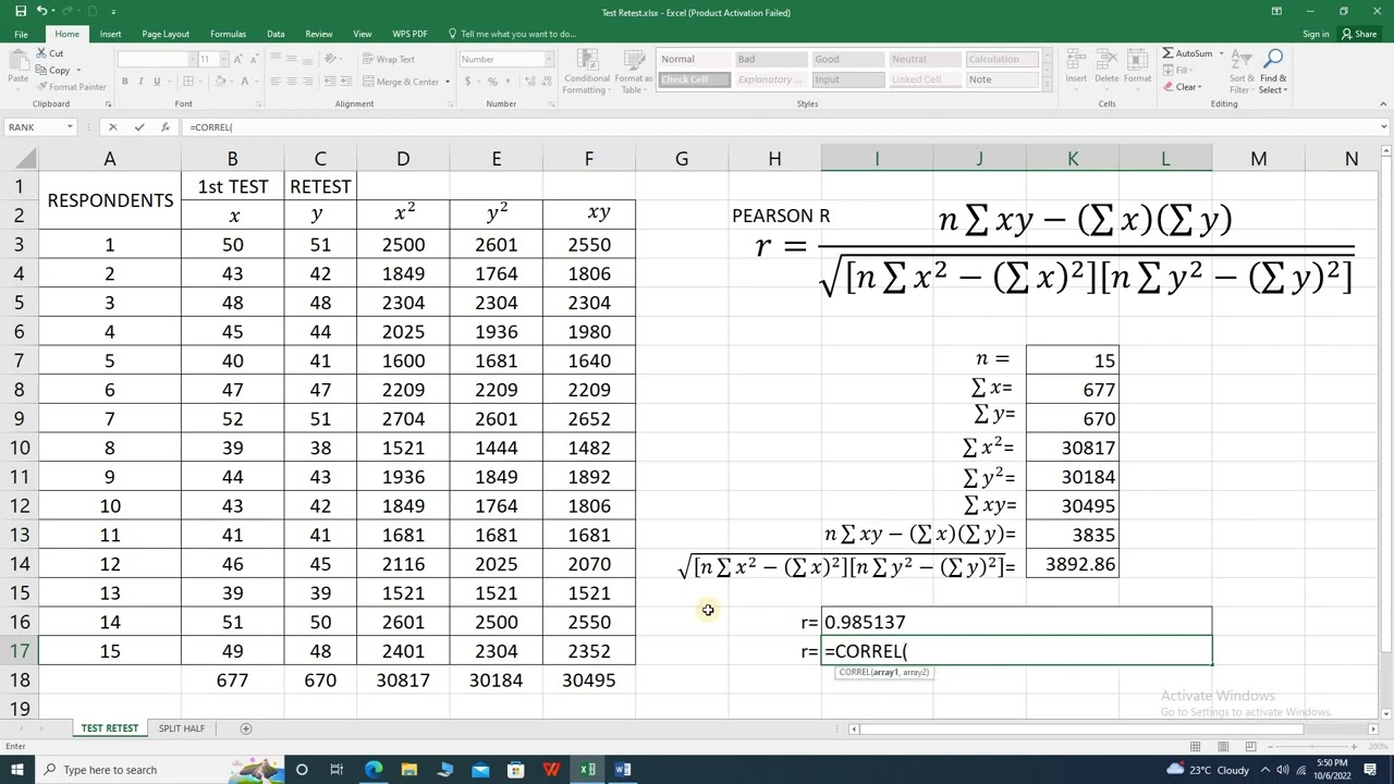 Test-Retest & Split Half Method Reliability using Pearson r & Spearman Rank Correlation (TAGALOG)