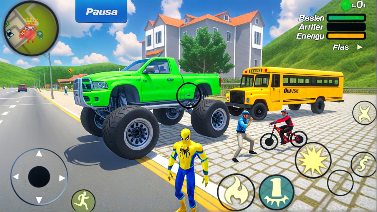 Spider Rope Hero Gangster Crime - Monster Truck & Motorbike Driving in Open World - Android Gameplay