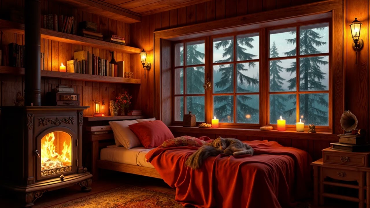 Cozy Night Rain on the Window | Fireplace and Gentle Rain Sounds for Deep Sleep