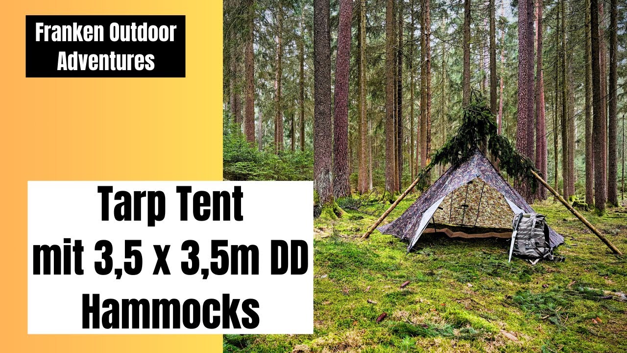 Hängender Aufbau eines Tarp Tents mit 3,5x3,5m Tarp DD Hammocks | Outdoorcooking mit Trangia