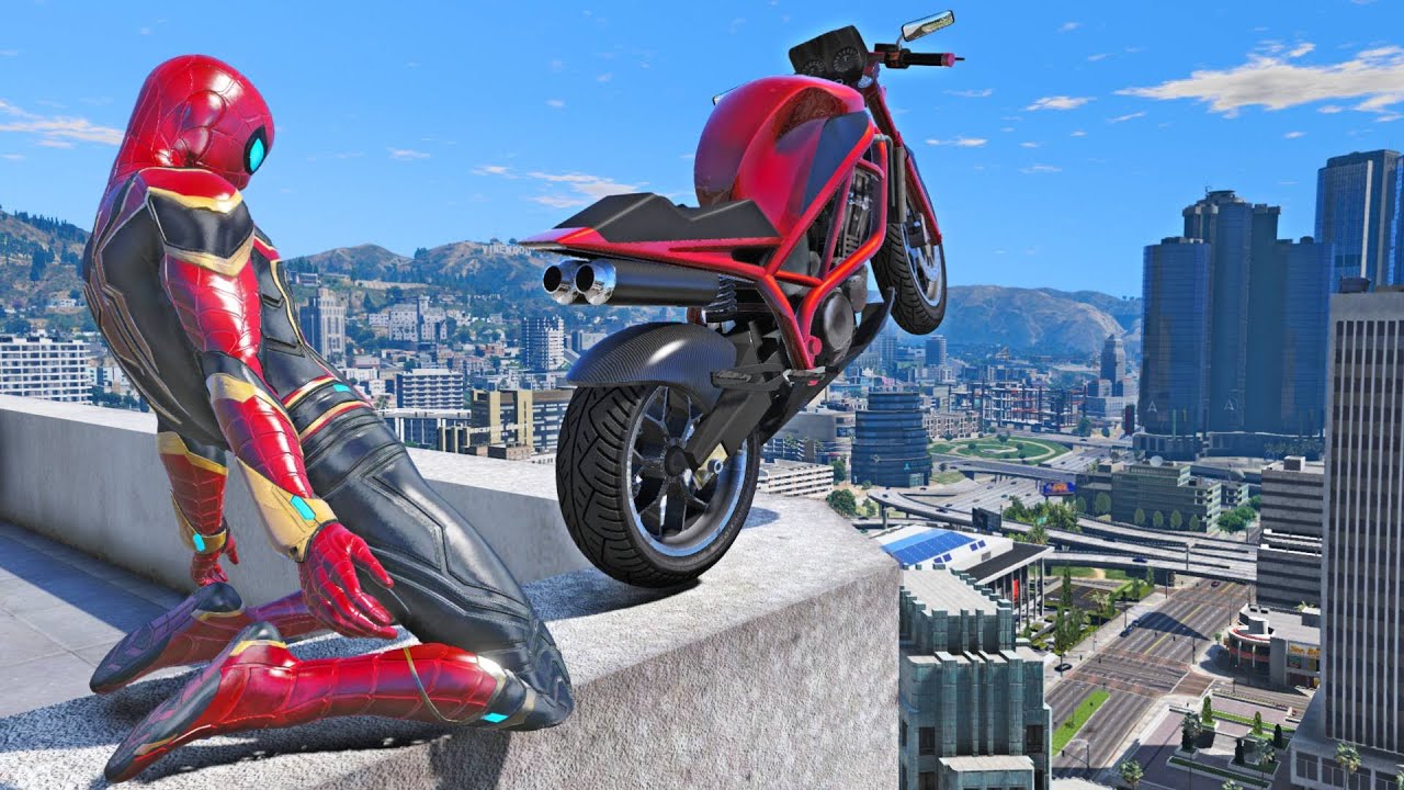 GTA 5 Iron Spiderman Motorcycle Stunt Vol.4 (GTA 5, Euphoria Physics, Fails, Funny Moments)
