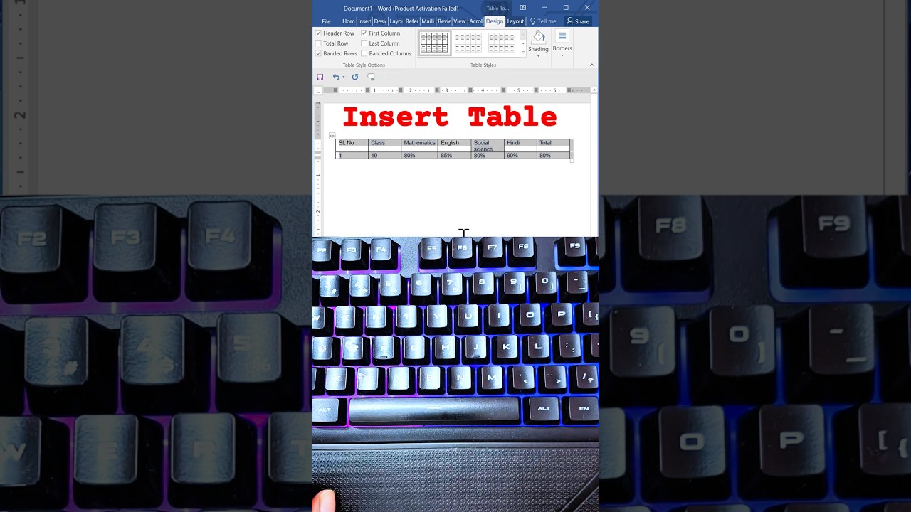 Table insert in MS Word |