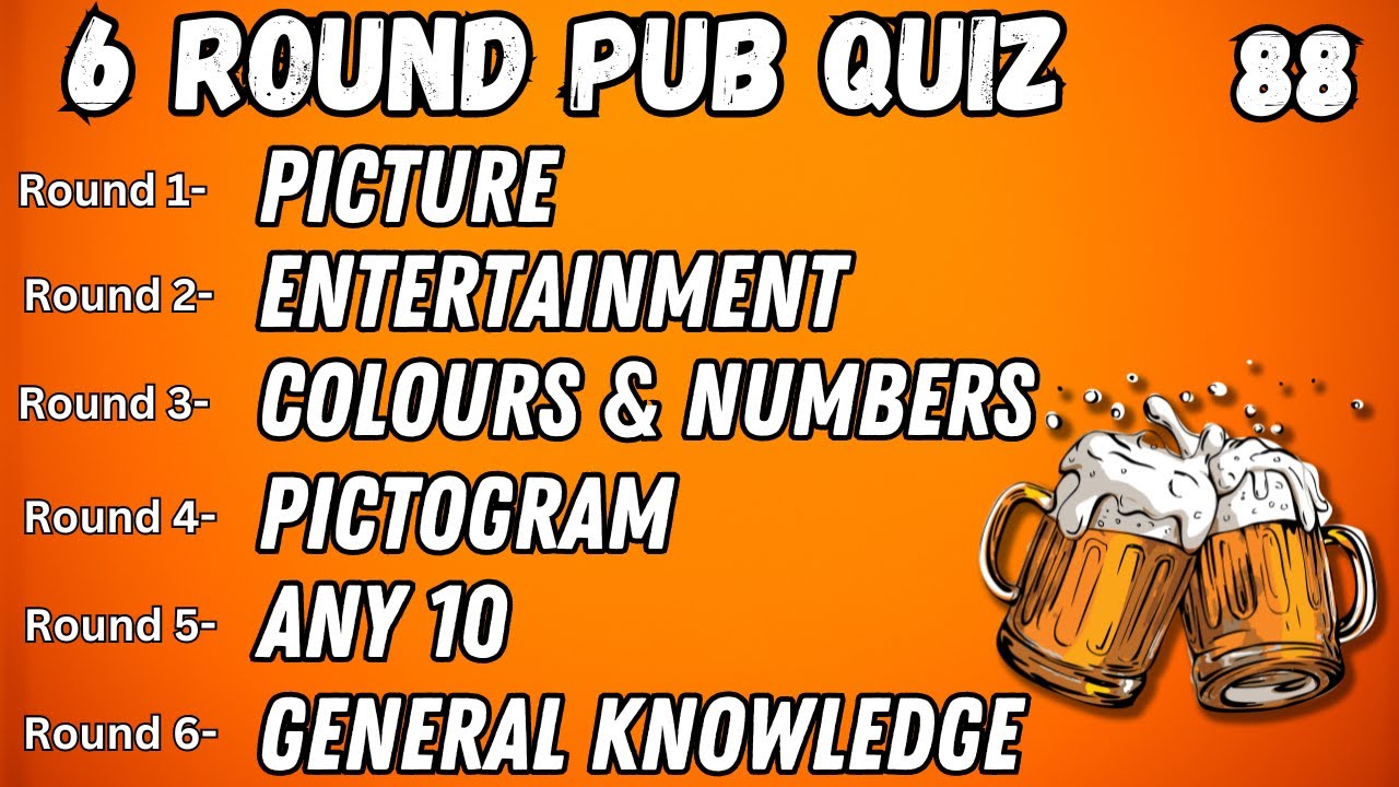 Online Pub Quiz - 6 Rounds: Picture, Entertainment, Colours & Numbers, Pictogram, Any 10 & GK No.88