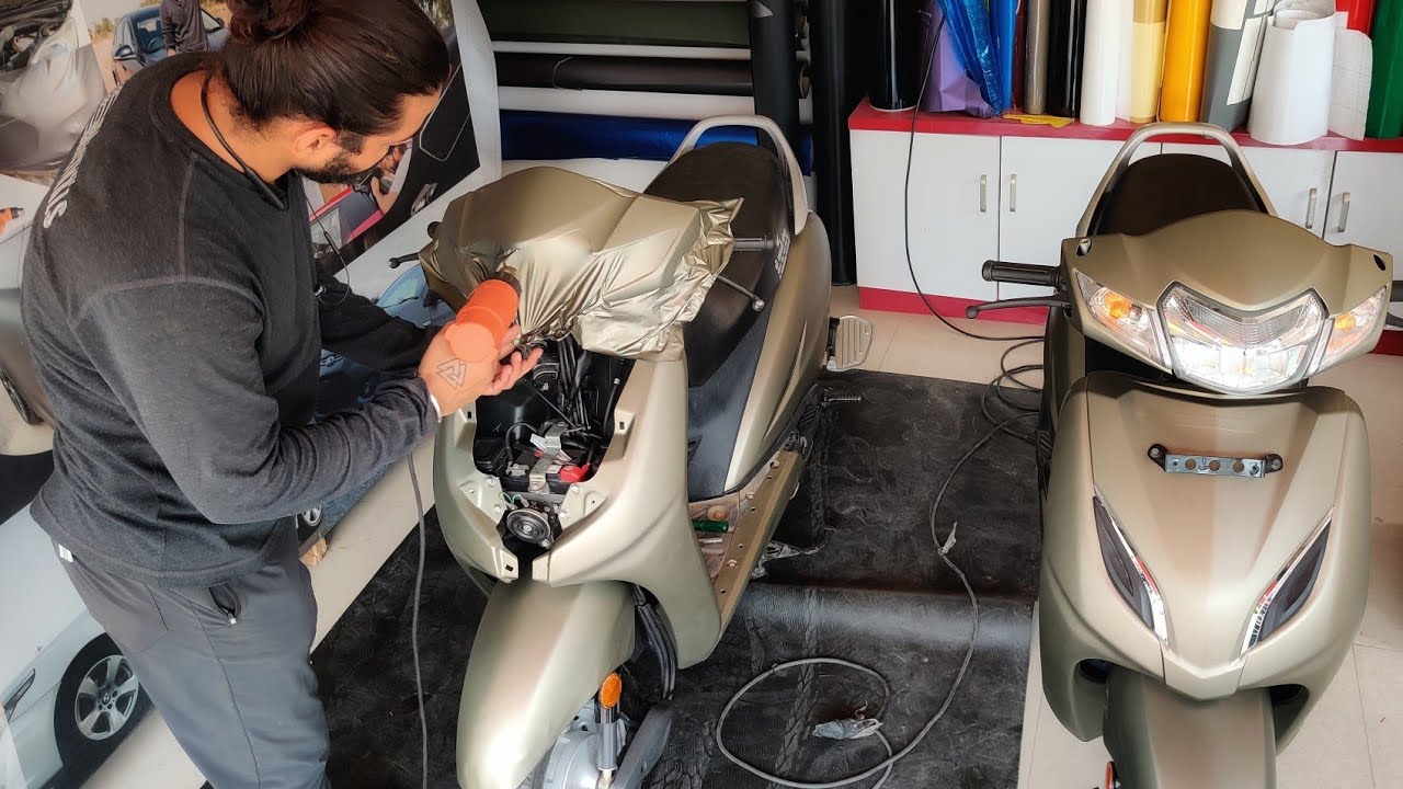 Honda Activa Vinyl Wrapping Midnight Sand Green |  Activa Modification  | Vwraps Sikar