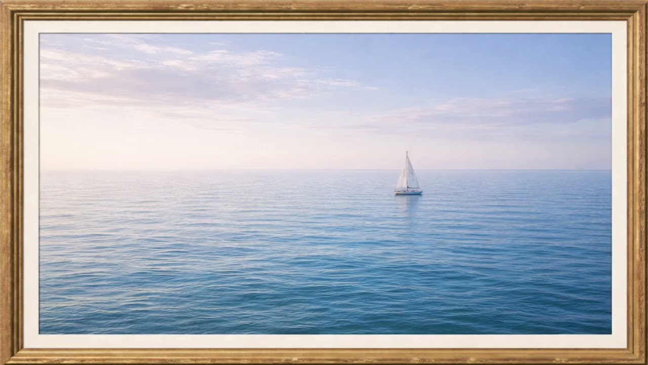 Silent Ocean Horizon /4K Gold Frame TV Art/ Minimal Calm Seascape 1 Hour