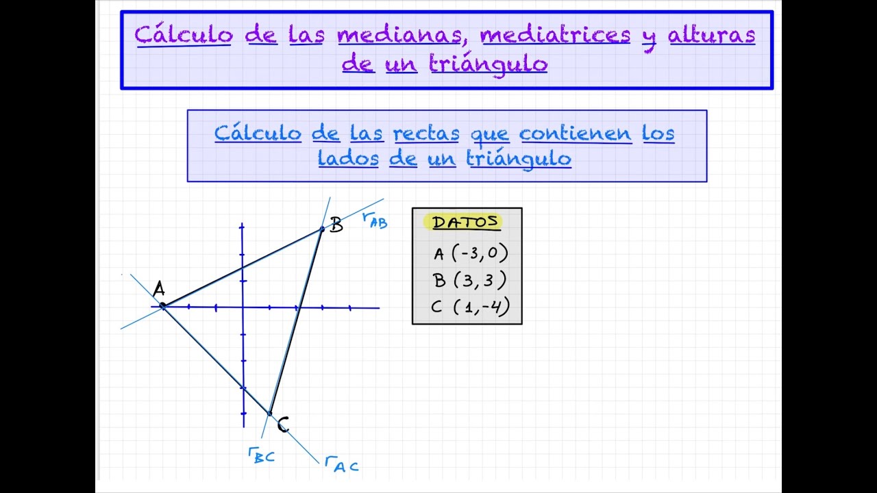 26 - Cálculo de los lados de un triángulo de sus medianas , mediatrices y alturas