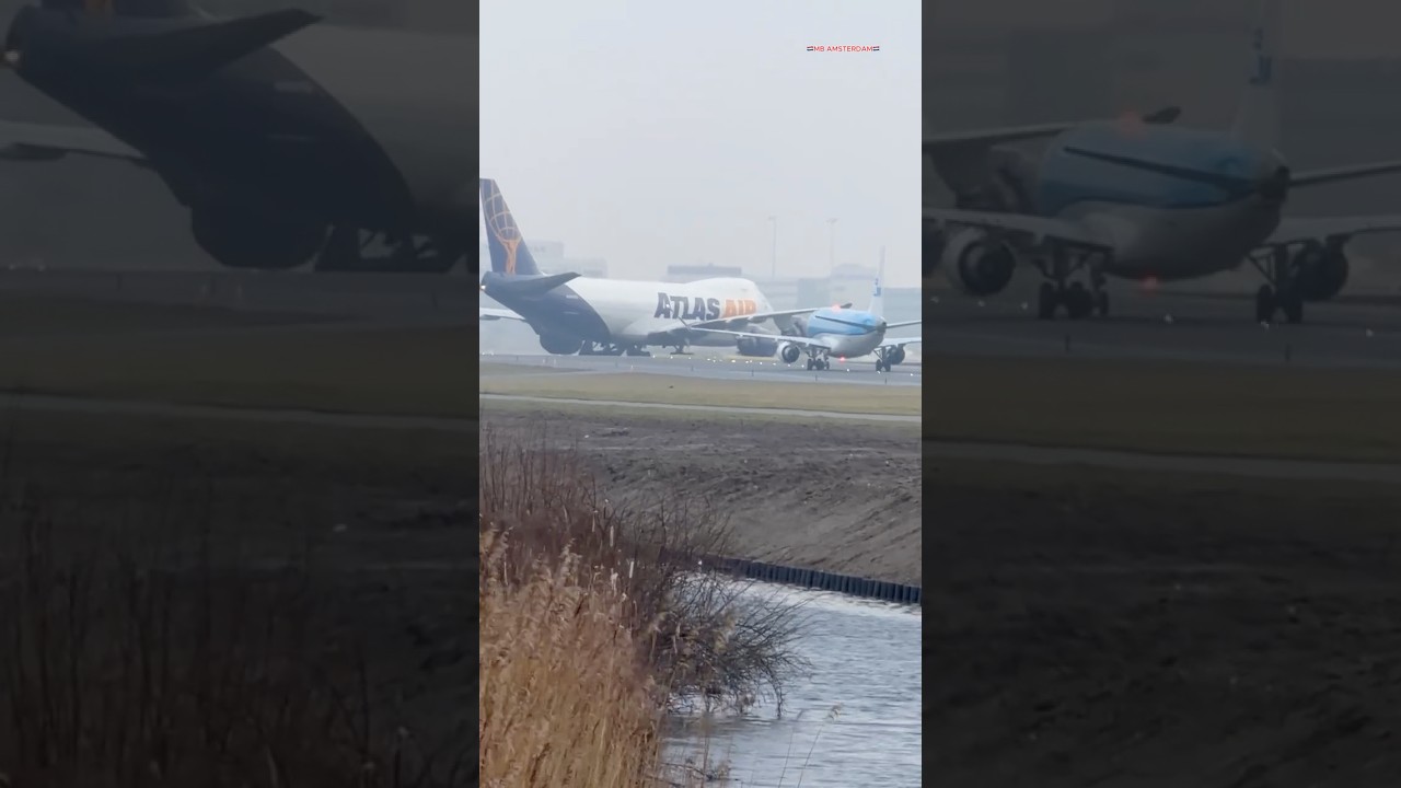 BOEING 747 VS EMBRAER AT AMSTERDAM SCHIPHOL AIRPORT TAXIING PLANE SPOTTING #automobile #aviation