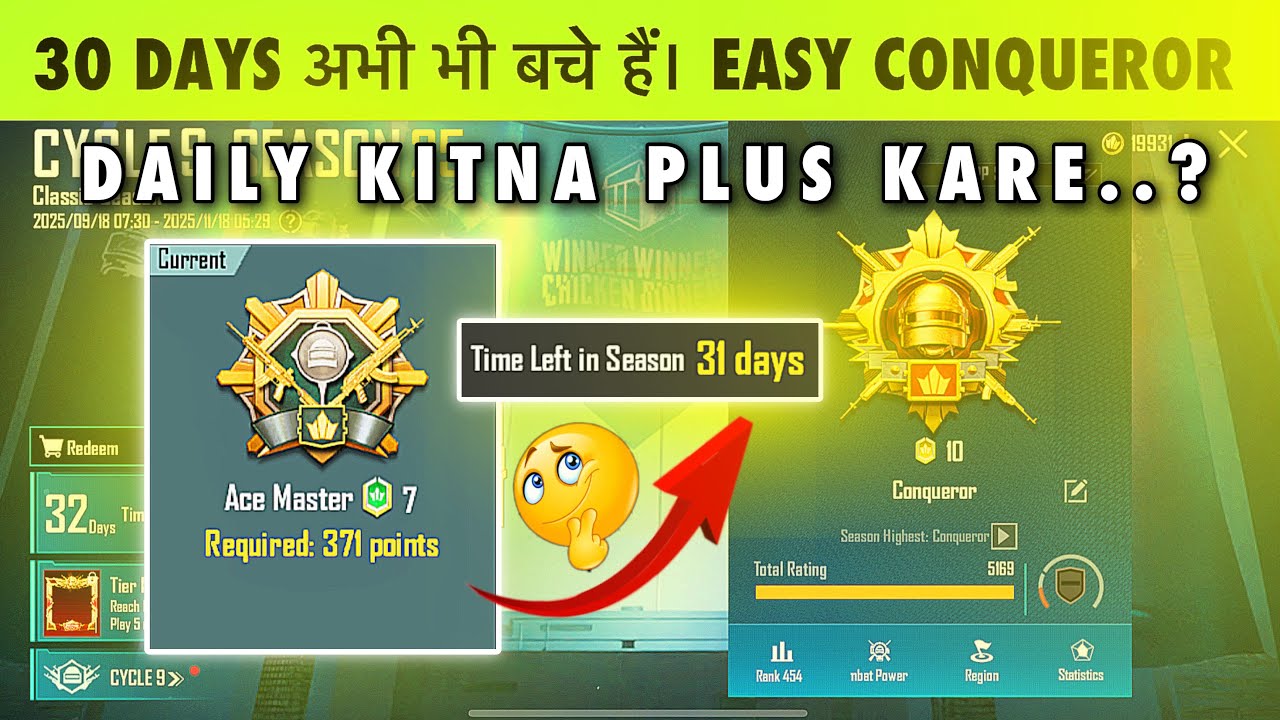 🇮🇳 30 DAYS STILL LEFT FOR EASY CONQUEROR✅✔️. DAILY KITNA PLUS KARE.? SOLO CONQUEROR BEST TIPS/TRICKS