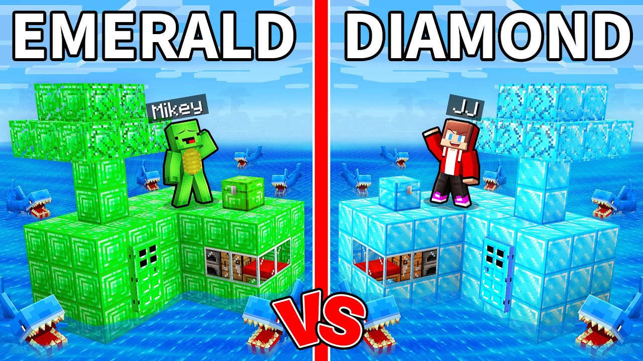 Mikey EMERALD vs JJ DIAMOND SEA BLOCK in Minecraft (Maizen)