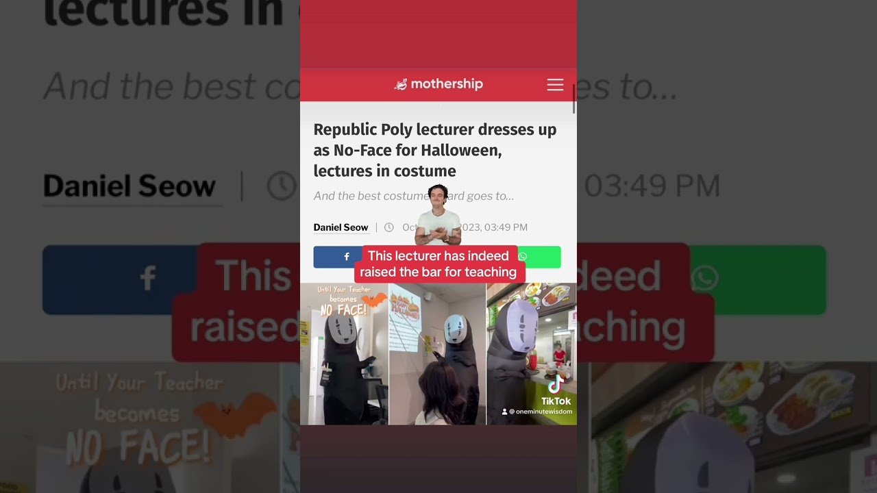 Republic Poly lecturer in No-face costume for Halloween in lectures #sgnews #singapore #funnyteacher