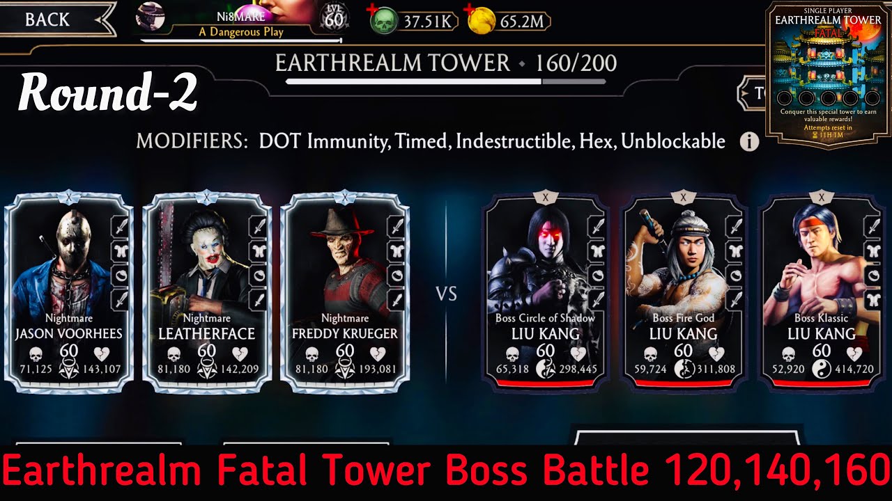 Earthrealm Fatal Tower Bosses Battle 120,140,160 Fight + Reward | MK Mobile