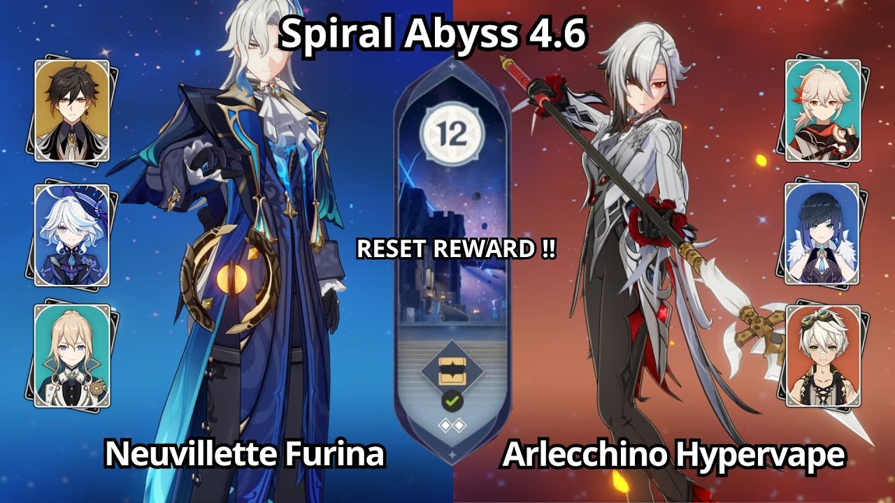 C0 Neuvillette Furina & C0 Arlecchino Hypervape - Spiral Abyss 4.6 Floor 12 Genshin Impact