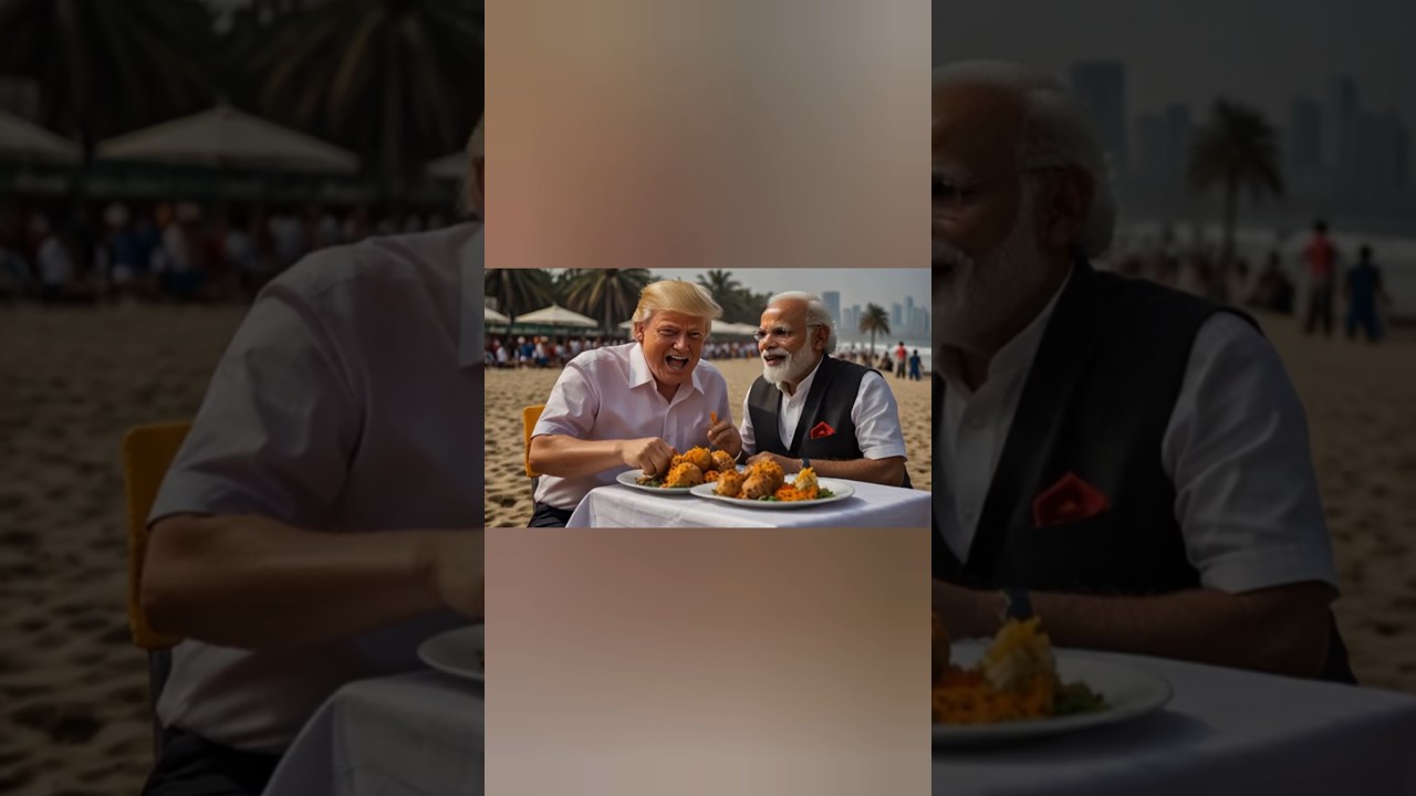 Trump and modi eating momos Mumbai beach