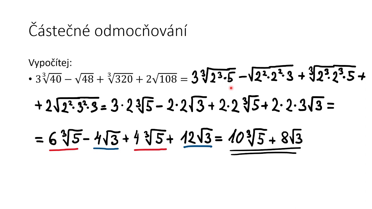 Částečné odmocňování, usměrňování zlomků