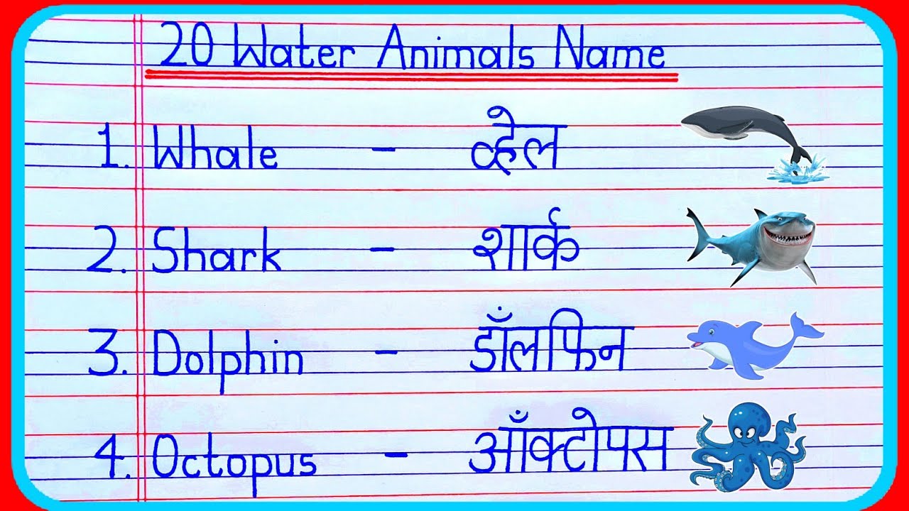 20 Water Animals Name in hindi and english | water animals | water animals name | जलीय जीव