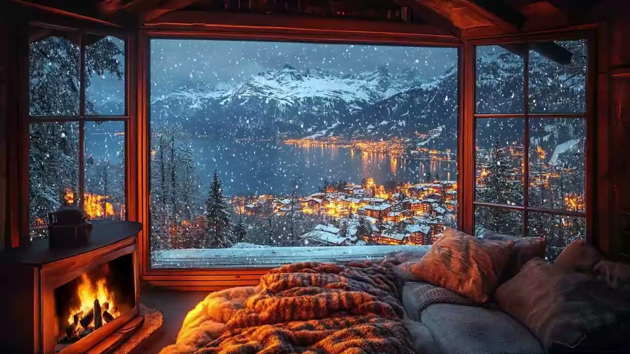 Winter Cabin Storm by the Mountain Lake | Intense White Noise for Deep Sleep