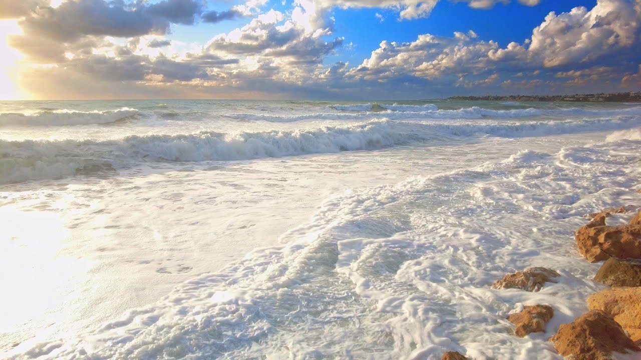 Stormy sea in Cyprus, Mediterranean autumn storm. 4K.
