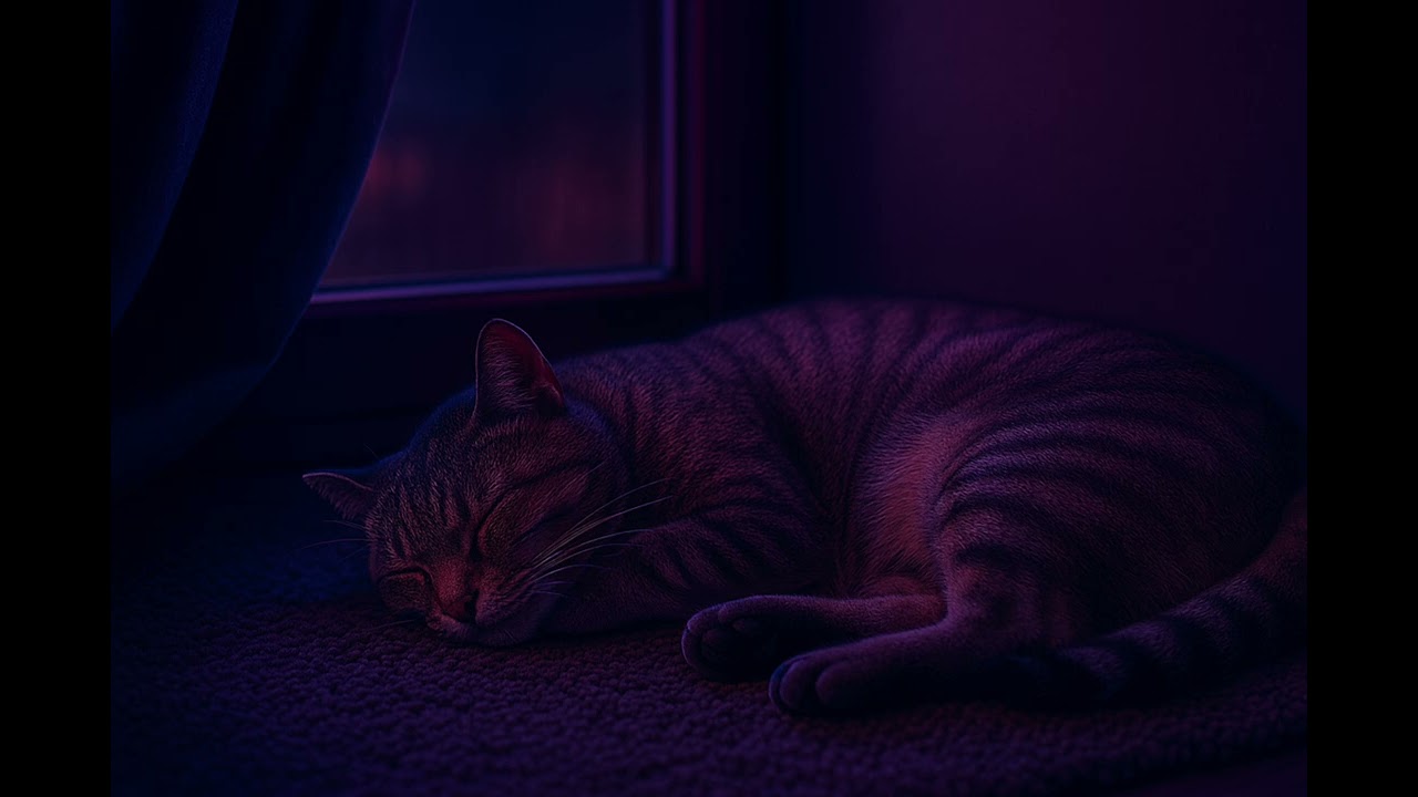  Gentle Cat Purring in a Cozy Evening – Deep Sleep & Relaxation -  خرخرة قطط هادئة في جو مسائي دافئ