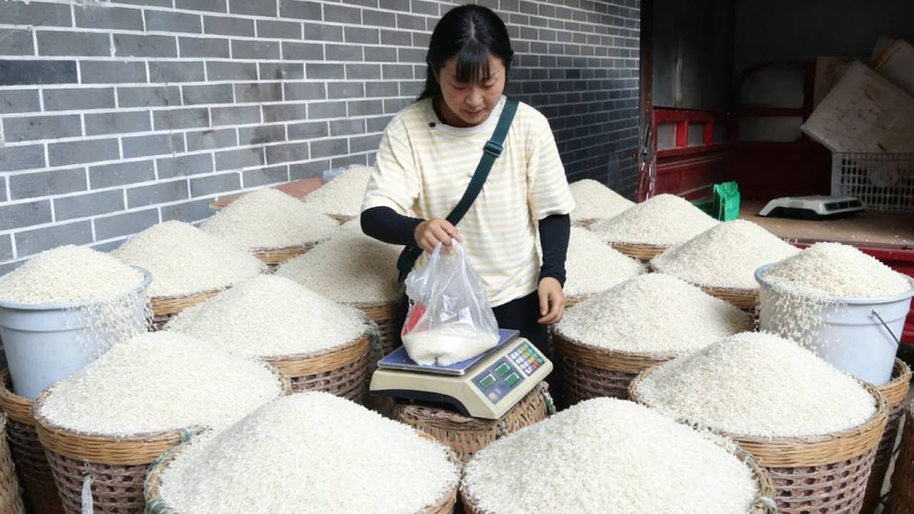 扛着 300 斤农村新米进城摆摊，售卖5块钱一斤，猜猜2小时能否卖完？【燕麦行游】