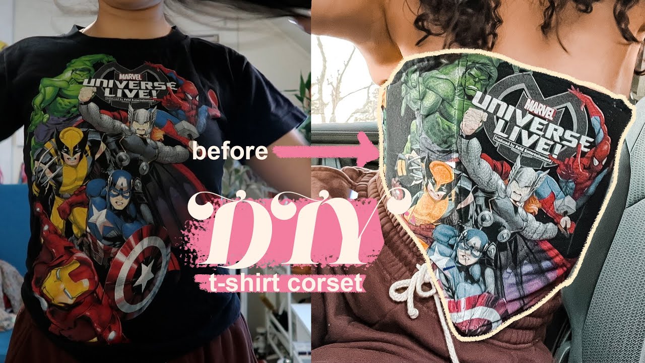 DIY marvel t-shirt corset tutorial | BEST quickest and easiest upcycle with me