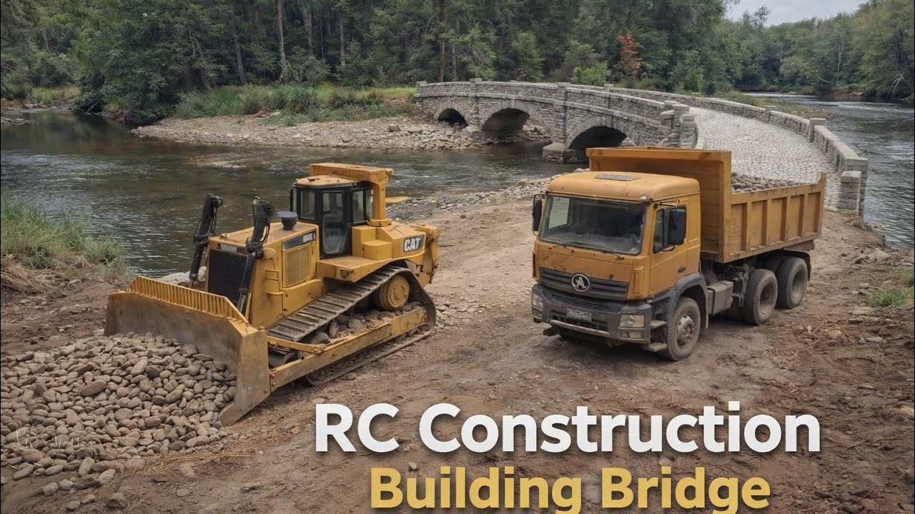 Building a Bridge with RC Vehicles | RC Excavator + RC Bulldozer (Realistic Construction)