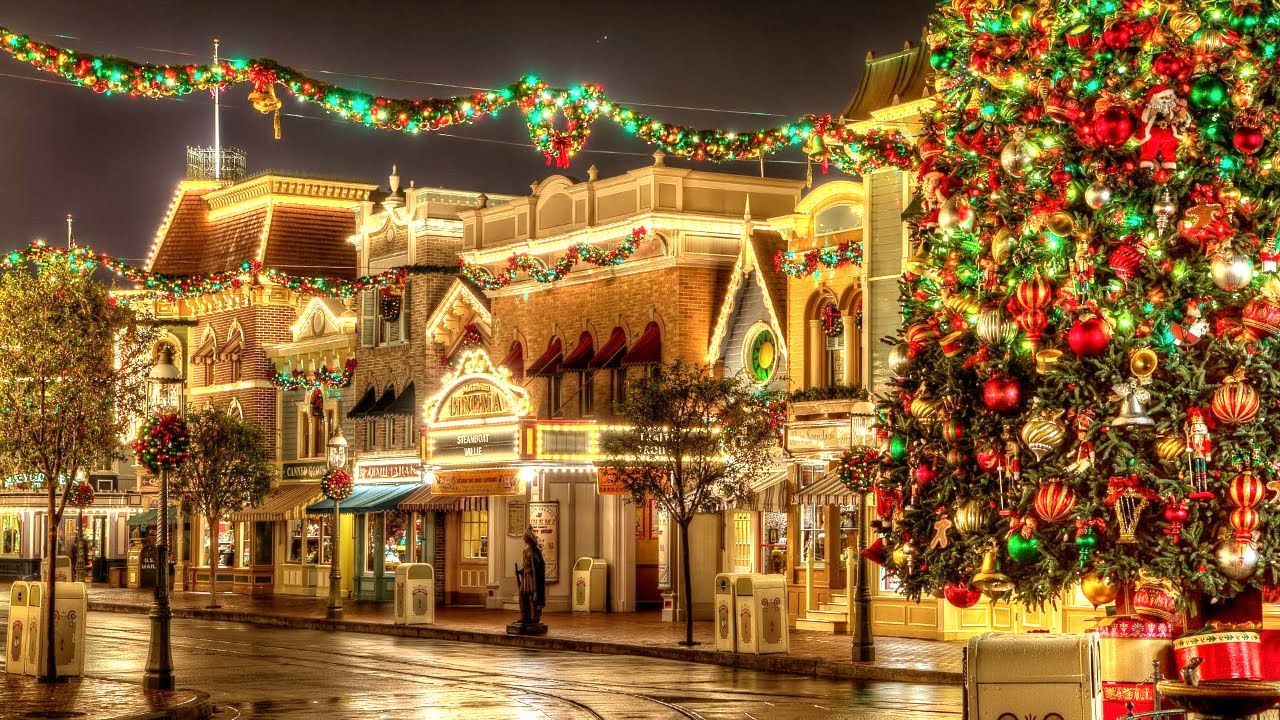 Christmas Ambience - Christmas scene in the street & snow - Relaxing Piano Music