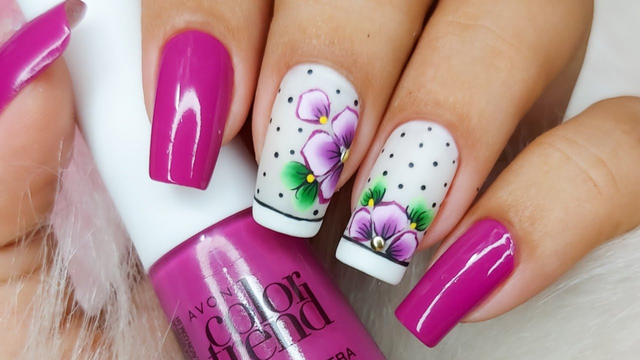unhas decoradas - flor carga dupla fácil - passo a passo
