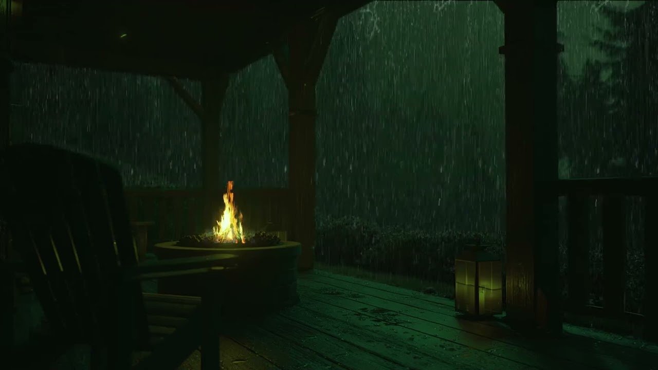 ⚡Cozy Balcony Rain in New York | Night Heavy Rain Sounds and Distance Thunder for Sleep, Calm, Study