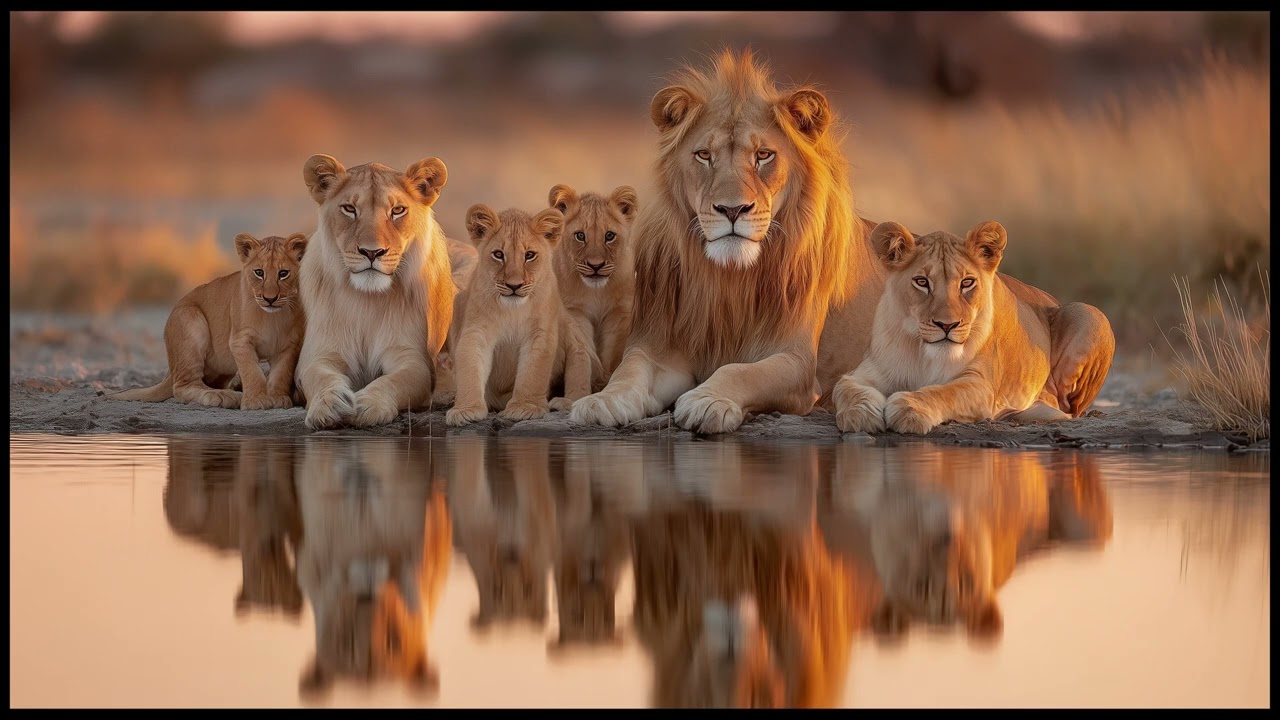Guardians Of The Golden Hour | A Lion Family in Quiet Strength | Still Art Screen Saver | 4K