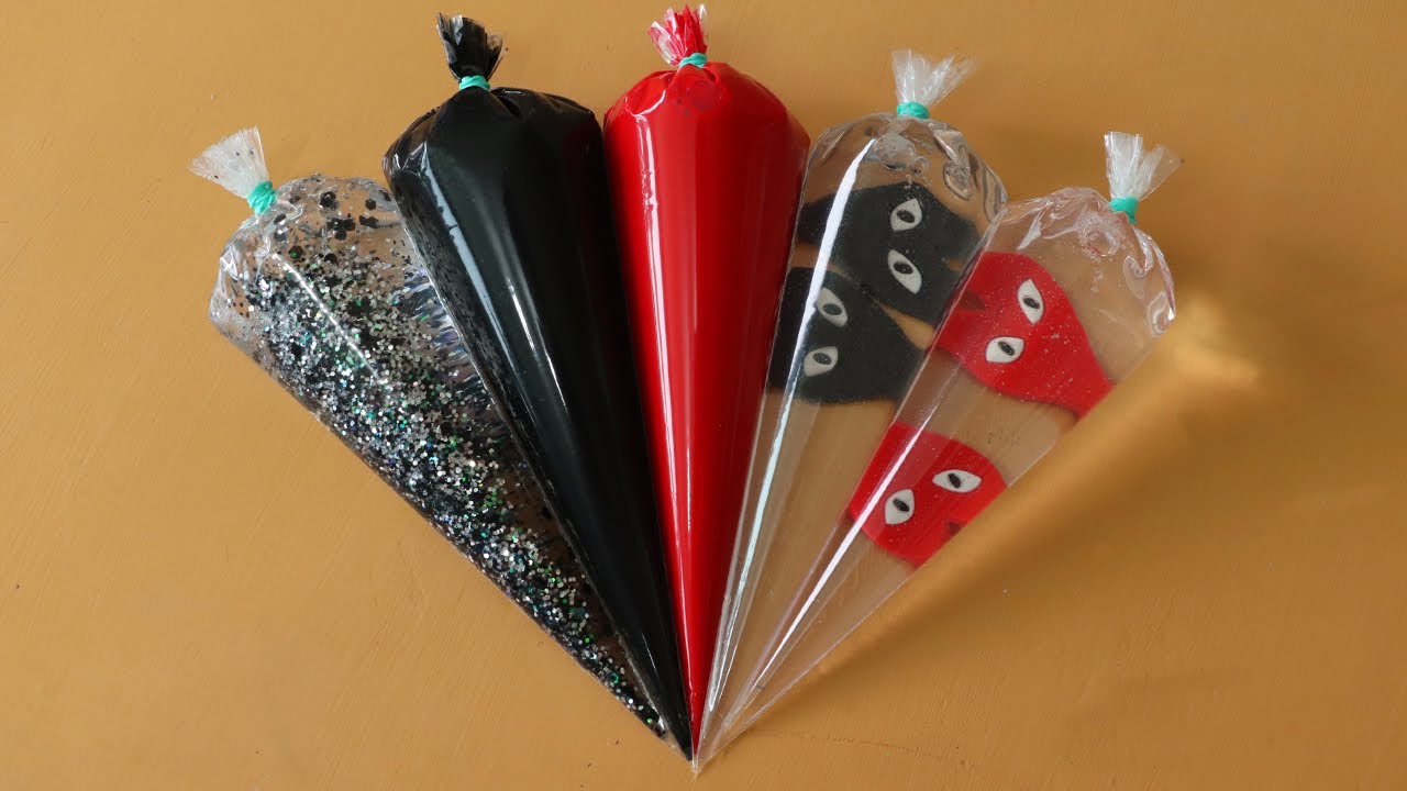 Making Red & Black Slime with Piping Bags! Most Satisfying Slime Video★ASMR★#ASMR #PipingBags