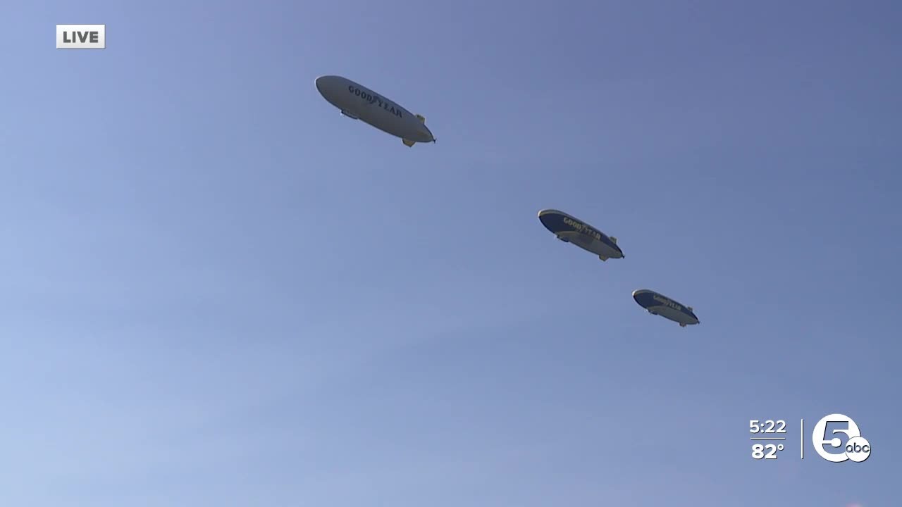 3 Goodyear Blimps fly over Akron to mark celebration