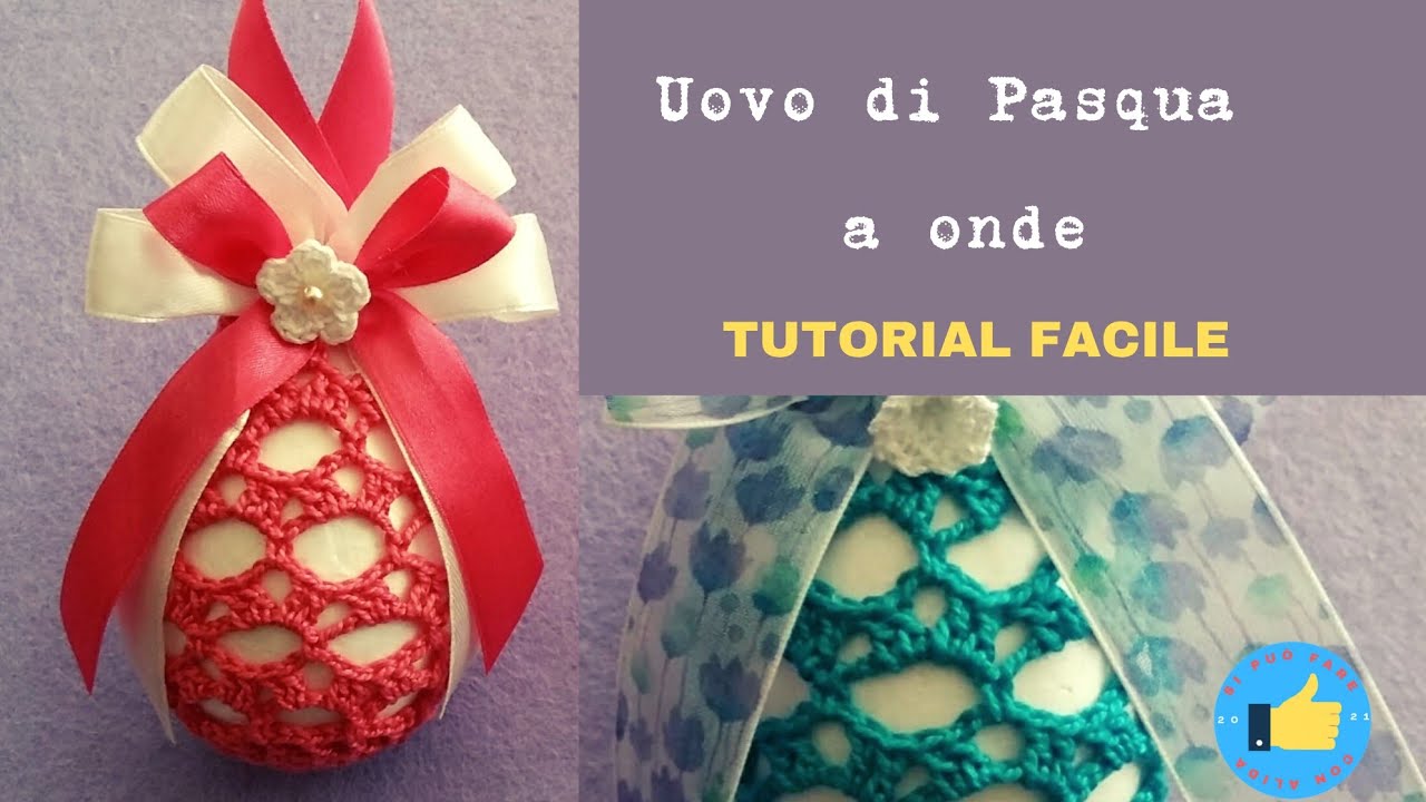 (3) Uova di Pasqua a uncinetto con motivo a onde, tutorial con schema. Easter egg crochet.