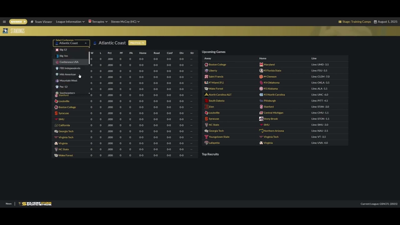 SimNation introduces the 265 College Football League GSNCFL on Draft Day Sports College Football 26