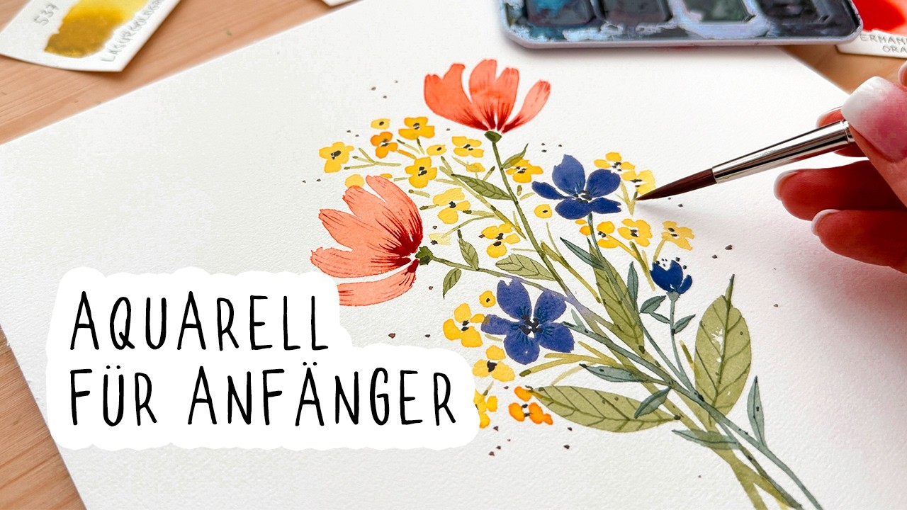 Aquarell Blumen malen - einfacher Blumenstrauss Schritt für Schritt