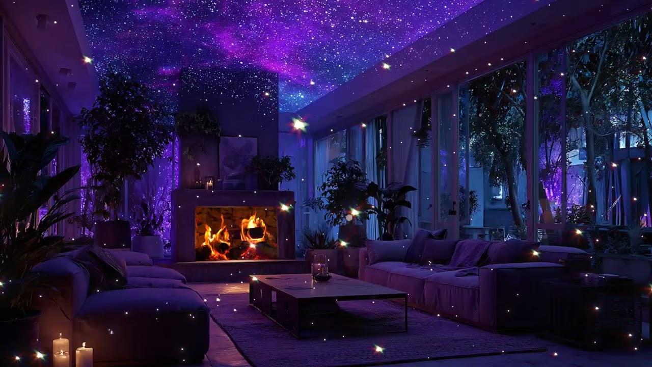 Purple Room Chill 🎹 Soft Piano & Warm Fireplace Ambience for Deep Focus and Relaxation