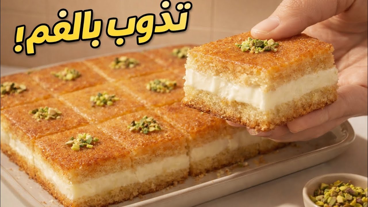 بسبوسة بالقشطة الأصلية مثل المحلات 🔥 سر الطبقة الذهبية والقشطة الكريمية (ناجحة 100%)