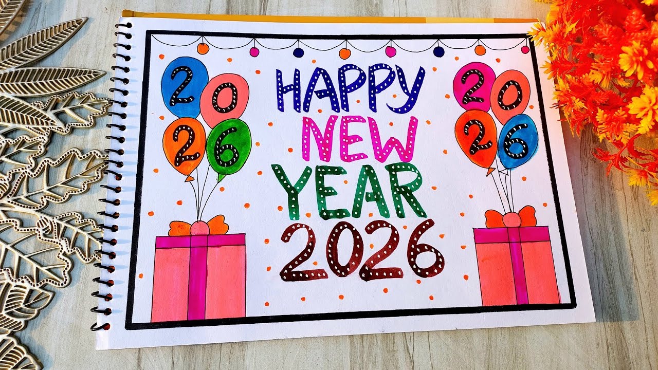 Happy New Year 2026 Drawing 🍾 😍 || New Year Poster Drawing || Easy Drawing 