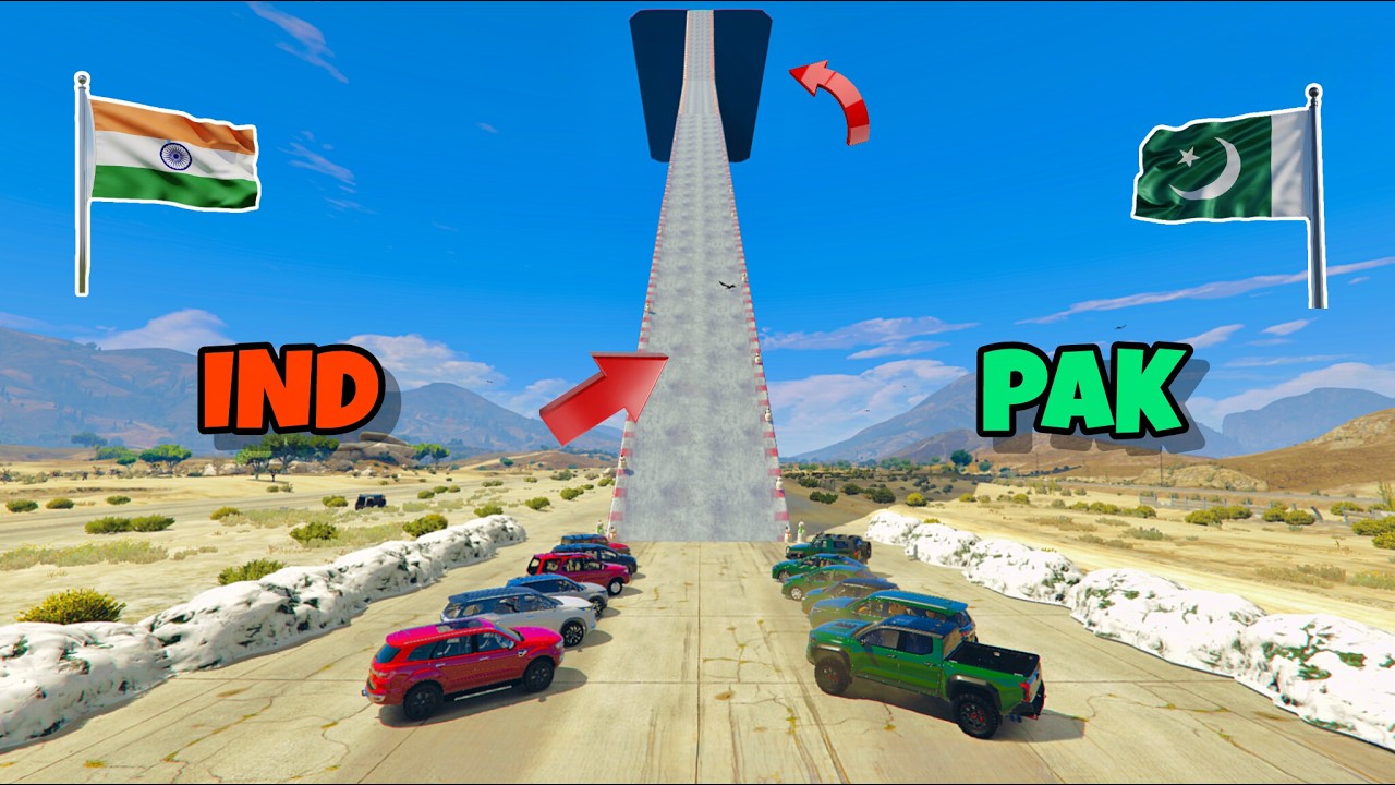 Difficult Climb Ice Ramp Challenge | Pakistan Vs Indian Cars | GTA 5 Gameplay