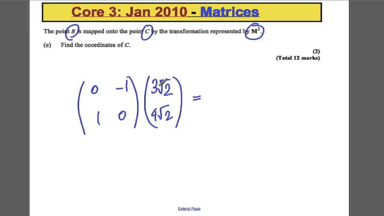 A-Level Maths Edexcel FP1 - Matrices and Transformations Past Paper Exam Solutions