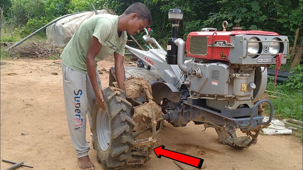How to change cage wheels in power tiller ? KAMCO Power tiller main cage wheels kaise lagayein ?