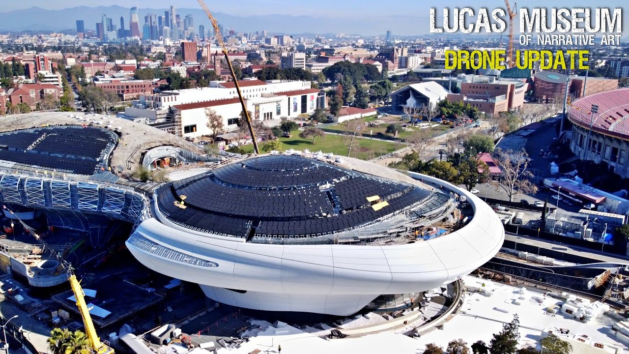 $1.5 Billion George Lucas Museum Aerial Construction Tour next to LA Coliseum