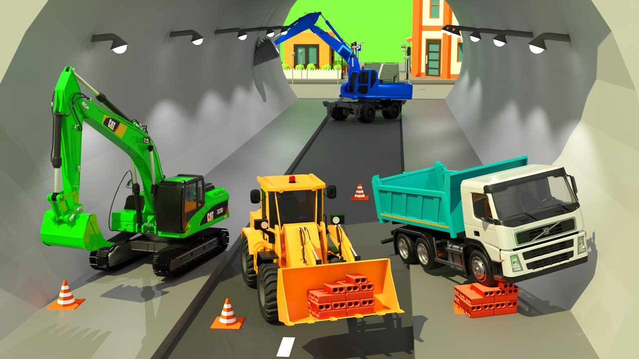 Building a City Tunnel with Excavators, Drilling Trucks & Dump Trucks | 3D Construction Animation