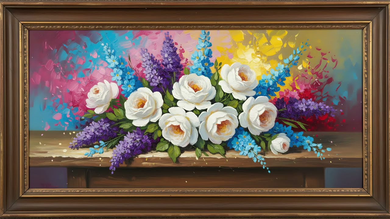 Colorful Flower Bouquet Paintings | Frame TV Art | Vintage Floral Art Screensaver for TV | 4 Scenes