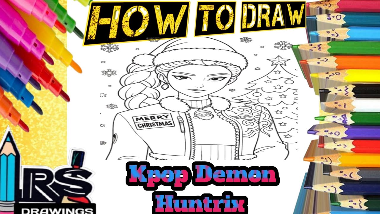 How to draw kpop Demon Hunter Christmas drawing painting & coloring with rsdrawings|kpop hunter