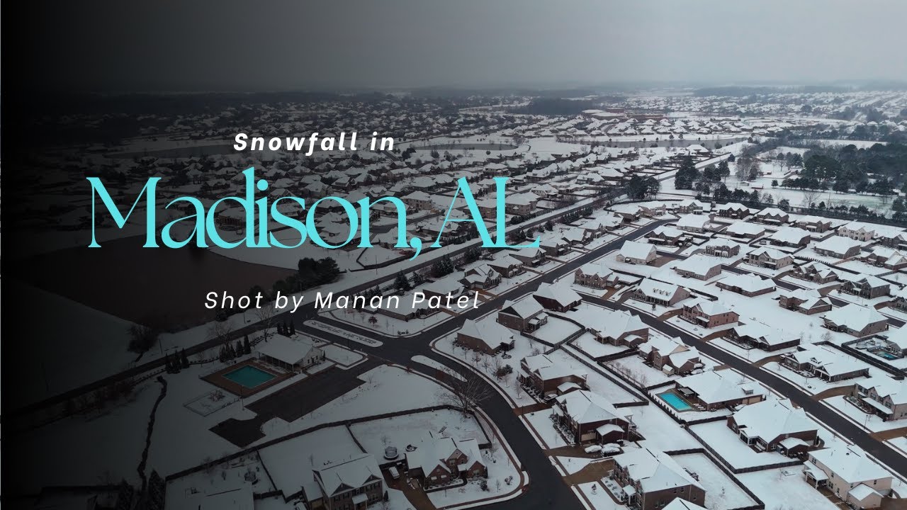 Snowfall in Madison, AL in February, 2025 | 4k Drone shot | Burgreen Road